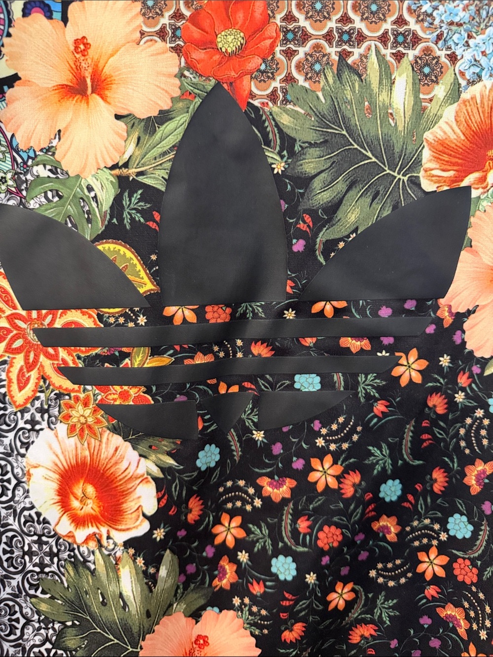 adidas/Farm “Jardim Aghartha” Floral Bomber Track Jacket in Black, Cream & Teal - Picture 5 of 6